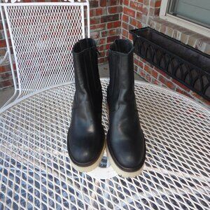 FREE PEOPLE Women's Black Leather Chelsea Chunky Heel Boots Size 40 (9.5)